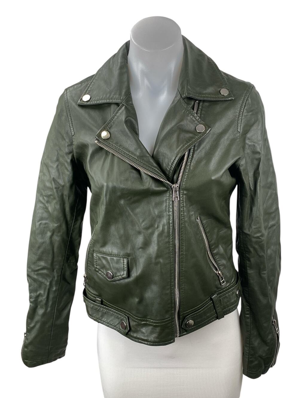 Slate & Willow Genuine Leather Notch Collar Long Sleeve Moto Biker Coat Jacket S